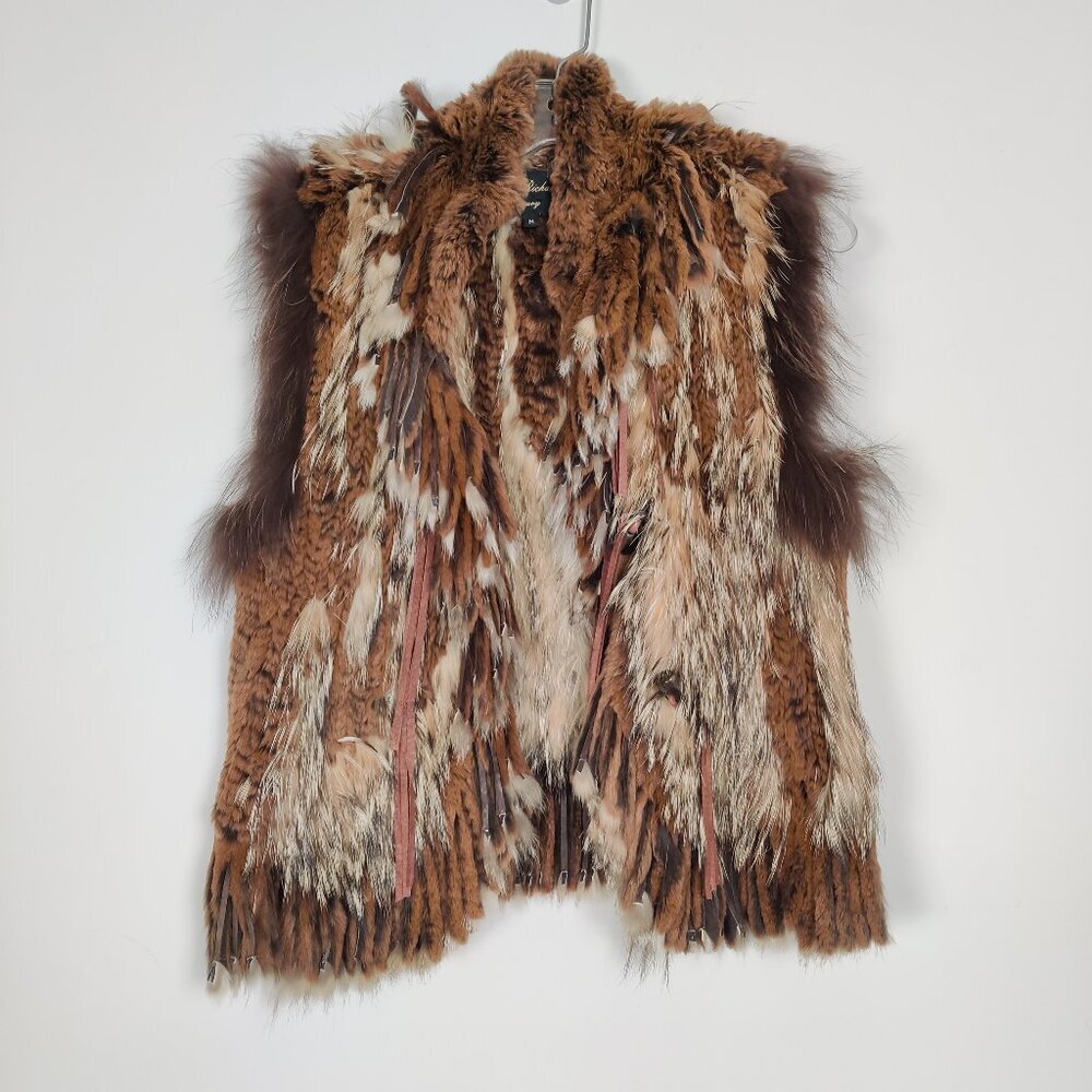 Linda Richards Luxury Women's Vest Size M Brown Fur Leather Details Vintage Soft